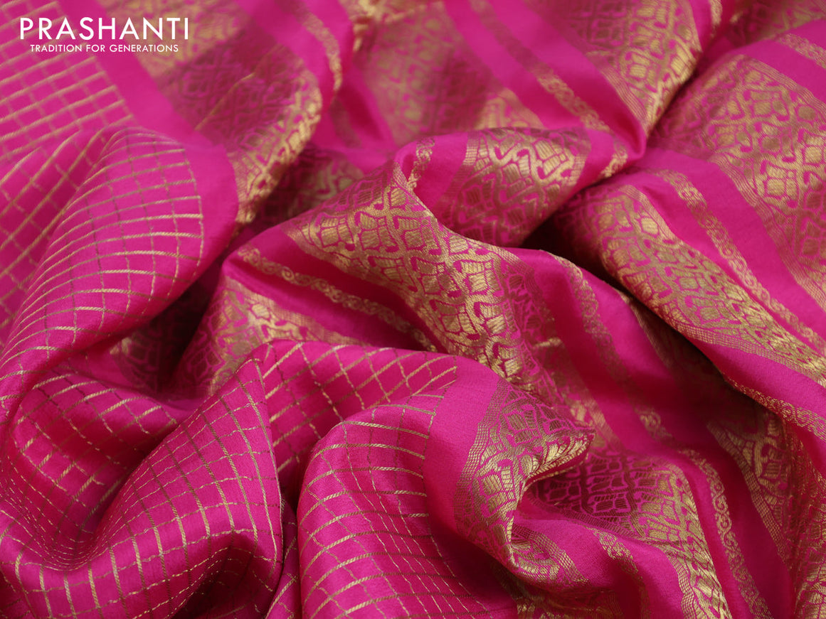 Pure mysore silk saree pink with allover zari checked pattern and zari woven border