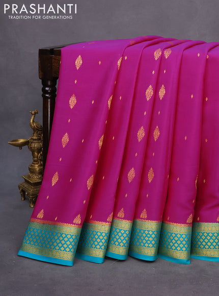 Pure mysore silk saree pink and teal green shade with zari woven buttas and zari woven border