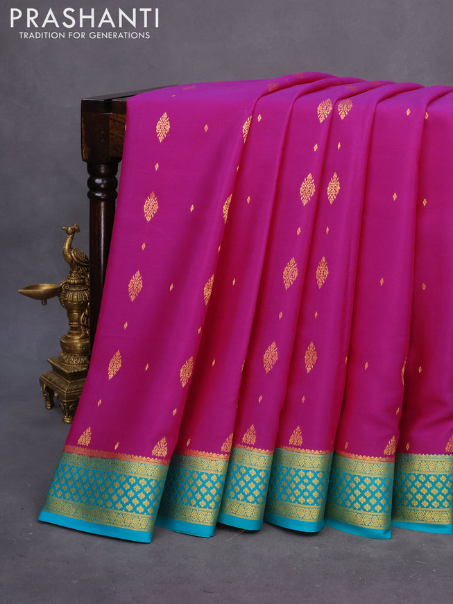 Pure mysore silk saree pink and teal green shade with zari woven buttas and zari woven border