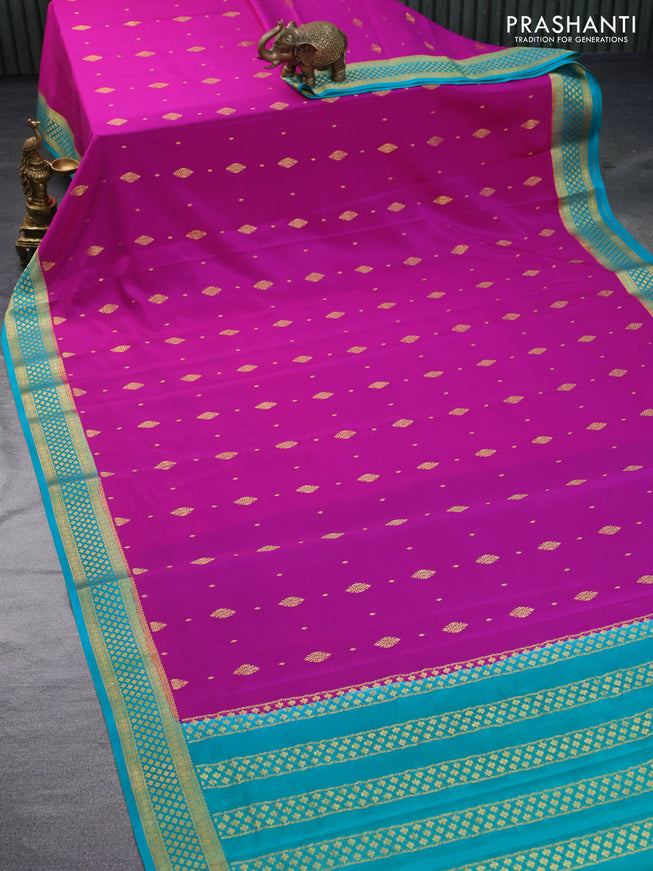 Pure mysore silk saree pink and teal green shade with zari woven buttas and zari woven border