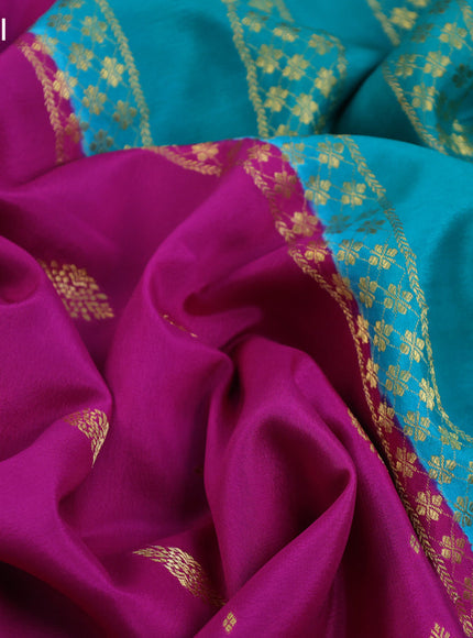 Pure mysore silk saree pink and teal green shade with zari woven buttas and zari woven border