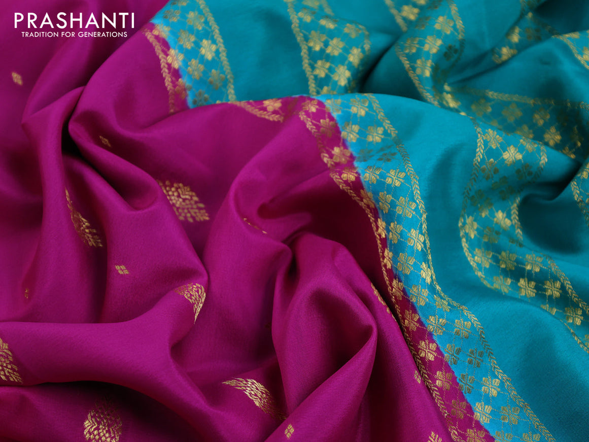 Pure mysore silk saree pink and teal green shade with zari woven buttas and zari woven border