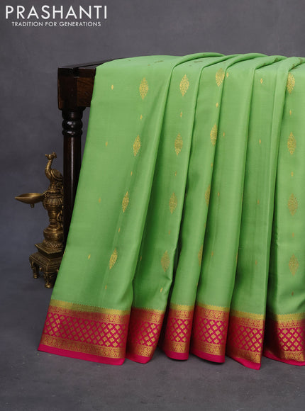 Pure mysore silk saree pastel green shade and pink with zari woven buttas and zari woven border