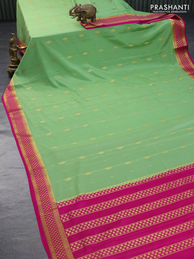 Pure mysore silk saree pastel green shade and pink with zari woven buttas and zari woven border