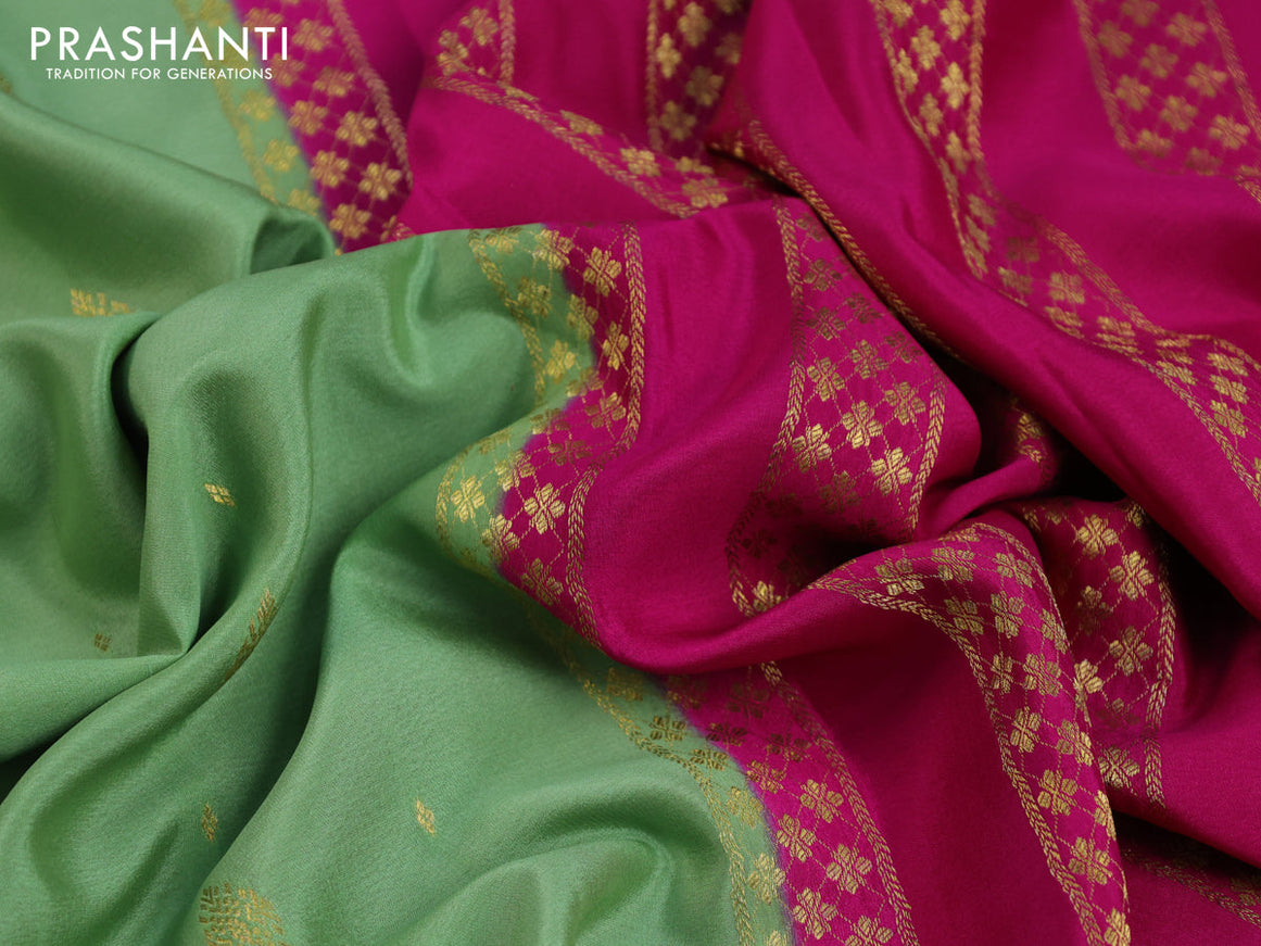 Pure mysore silk saree pastel green shade and pink with zari woven buttas and zari woven border