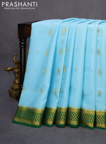 Pure mysore silk saree light blue and green with zari woven buttas and zari woven border