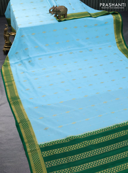 Pure mysore silk saree light blue and green with zari woven buttas and zari woven border