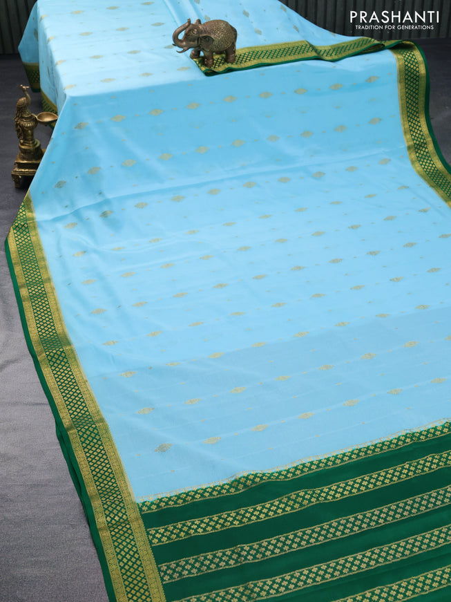 Pure mysore silk saree light blue and green with zari woven buttas and zari woven border