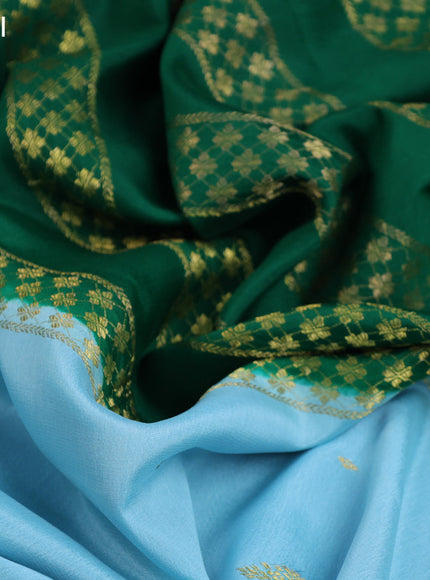 Pure mysore silk saree light blue and green with zari woven buttas and zari woven border