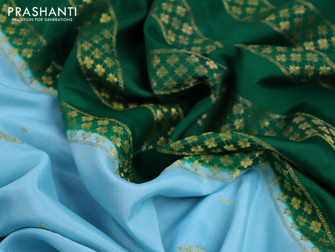 Pure mysore silk saree light blue and green with zari woven buttas and zari woven border