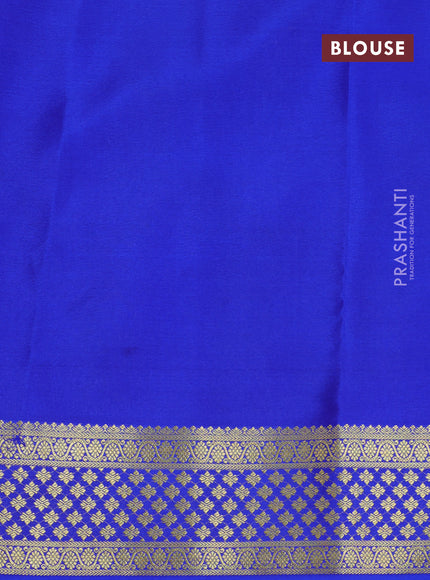 Pure mysore silk saree peach orange shade and blue with zari woven buttas and zari woven border