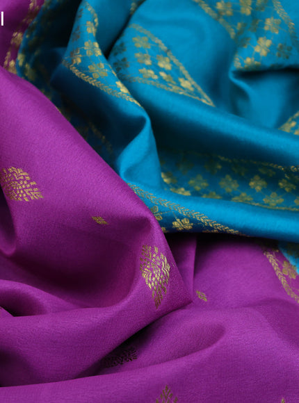 Pure mysore silk saree mild purple and teal blue with zari woven buttas and zari woven border