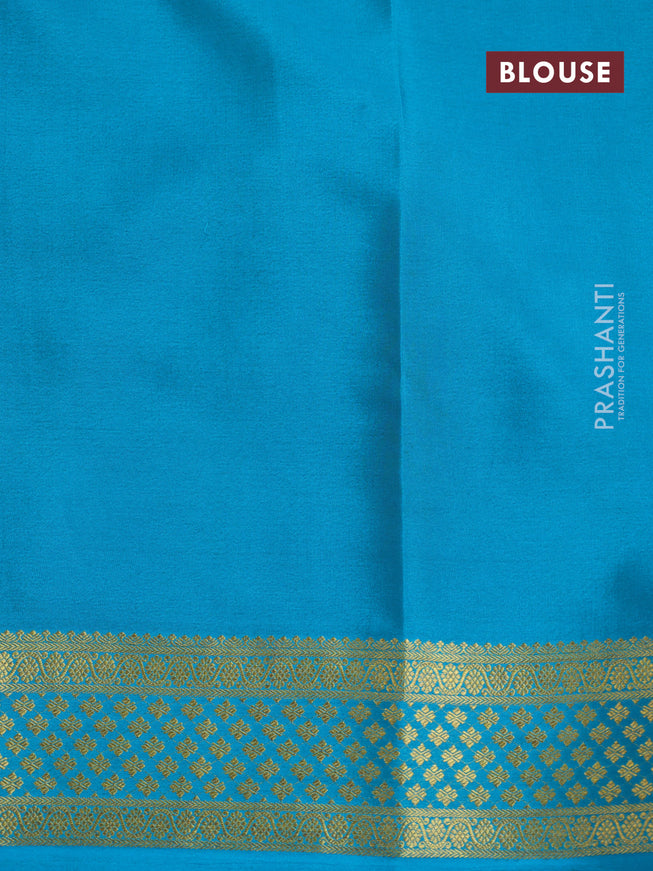 Pure mysore silk saree mild purple and teal blue with zari woven buttas and zari woven border