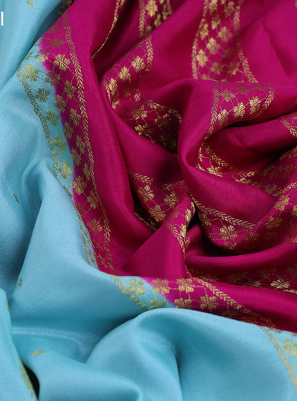 Pure mysore silk saree teal blue and pink with zari woven buttas and zari woven border