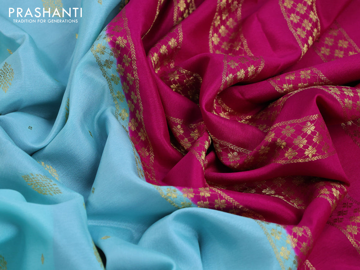 Pure mysore silk saree teal blue and pink with zari woven buttas and zari woven border