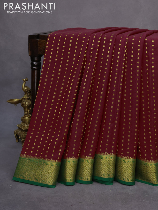 Pure mysore silk saree maroon and green with zari woven buttas and zari woven border