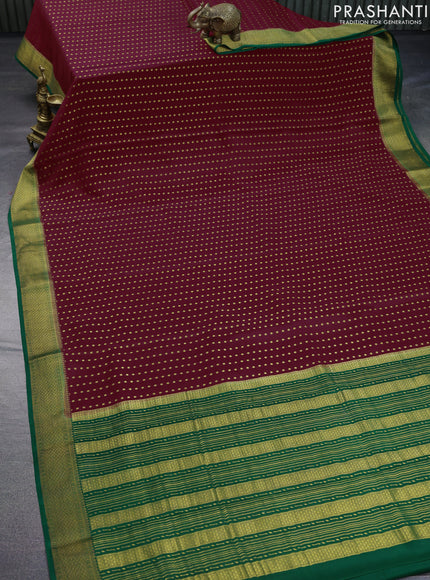 Pure mysore silk saree maroon and green with zari woven buttas and zari woven border