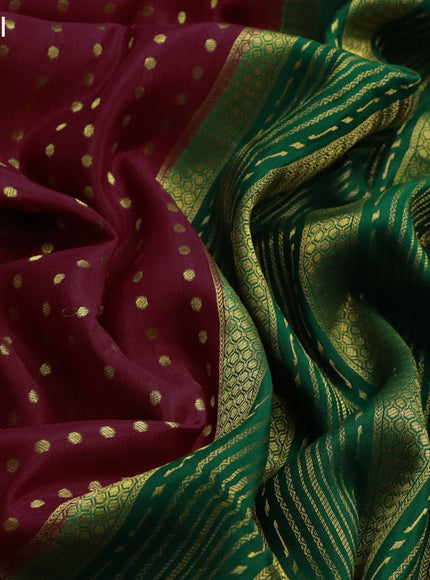 Pure mysore silk saree maroon and green with zari woven buttas and zari woven border