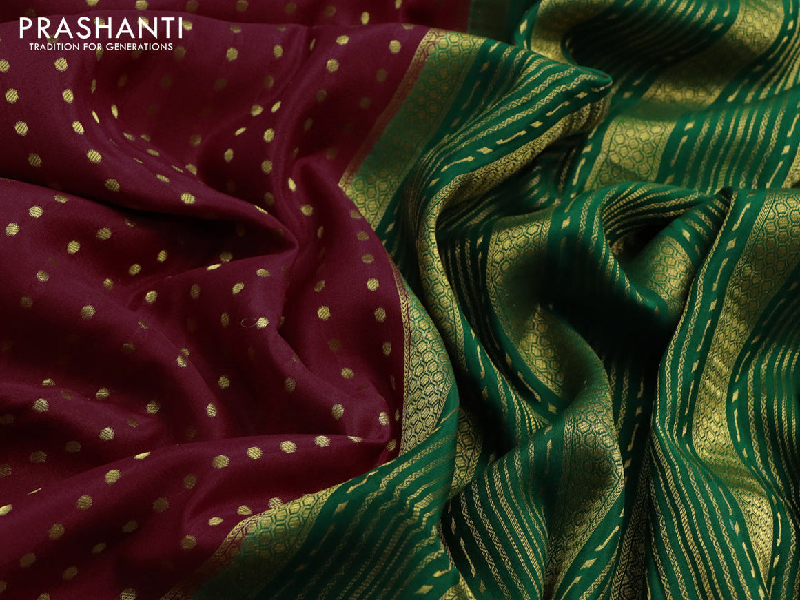 Pure mysore silk saree maroon and green with zari woven buttas and zari woven border