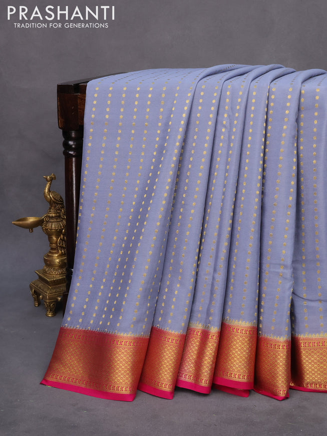 Pure mysore silk saree grey and pink with zari woven buttas and zari woven border