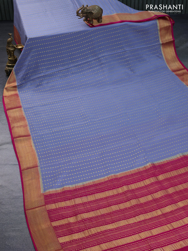 Pure mysore silk saree grey and pink with zari woven buttas and zari woven border