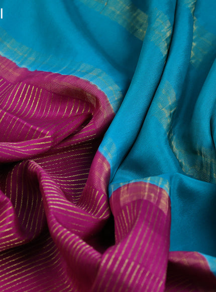 Pure mysore silk saree magenta pink and teal green dark blue with allover zari stripe pattern and zari woven border