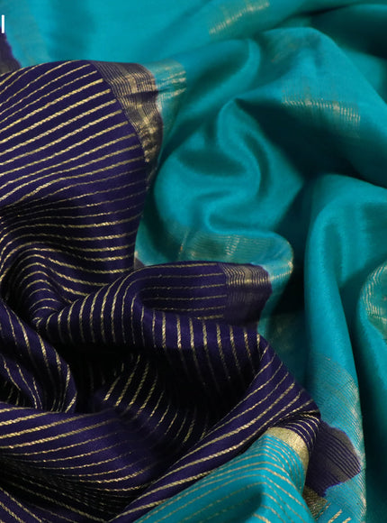 Pure mysore silk saree navy blue and teal green maroon with allover zari stripe pattern and zari woven border