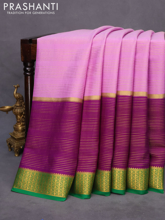 Pure mysore silk saree lavender shade and purple green with allover zari stripe pattern and zari woven border