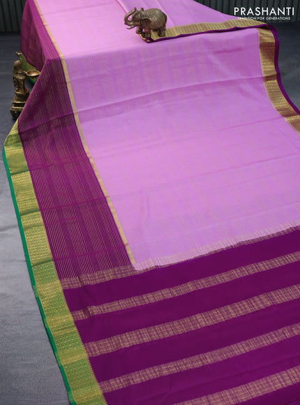 Pure mysore silk saree lavender shade and purple green with allover zari stripe pattern and zari woven border