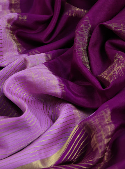 Pure mysore silk saree lavender shade and purple green with allover zari stripe pattern and zari woven border