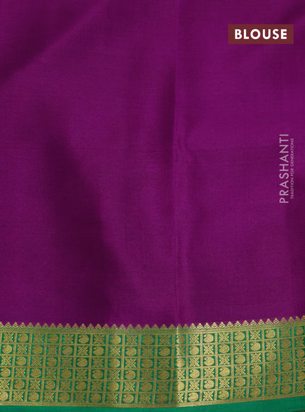 Pure mysore silk saree lavender shade and purple green with allover zari stripe pattern and zari woven border