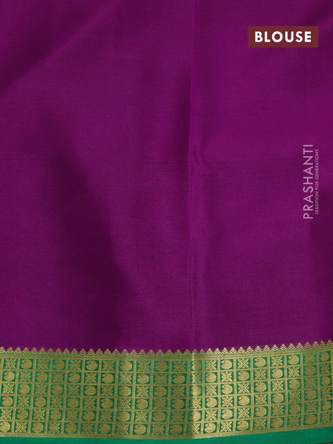 Pure mysore silk saree lavender shade and purple green with allover zari stripe pattern and zari woven border