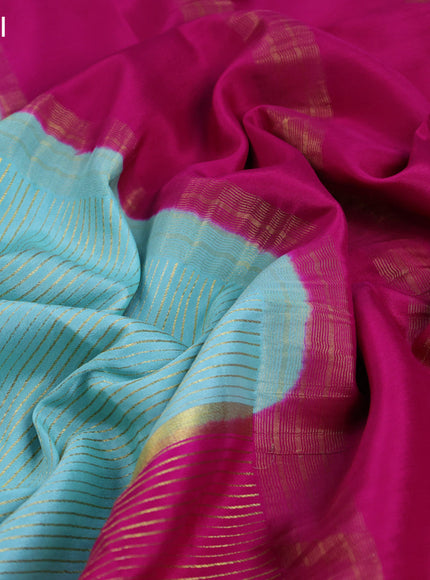 Pure mysore silk saree teal blue shade and pink violet with allover zari stripe pattern and zari woven border