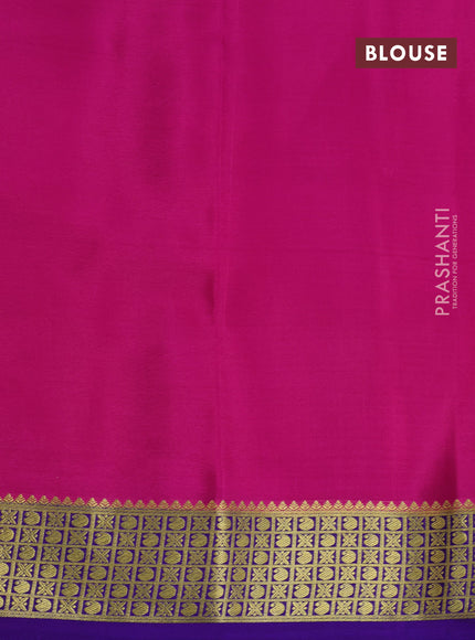 Pure mysore silk saree teal blue shade and pink violet with allover zari stripe pattern and zari woven border