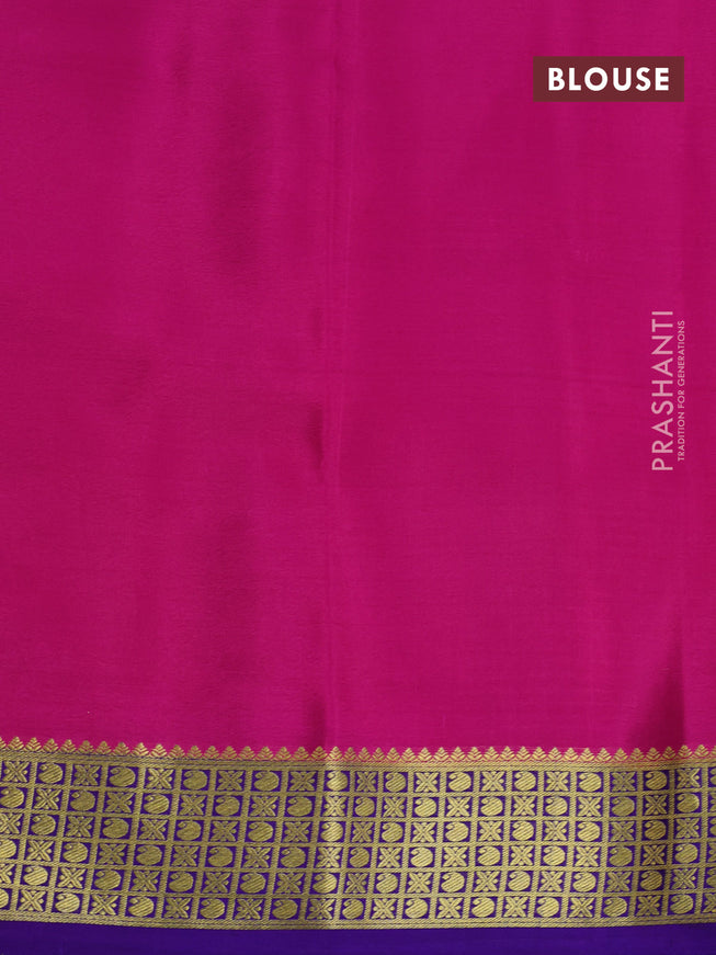 Pure mysore silk saree teal blue shade and pink violet with allover zari stripe pattern and zari woven border