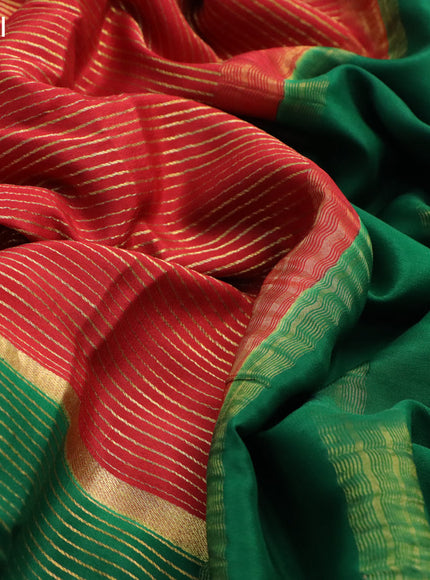 Pure mysore silk saree maroon and green blue with allover zari stripe pattern and zari woven border