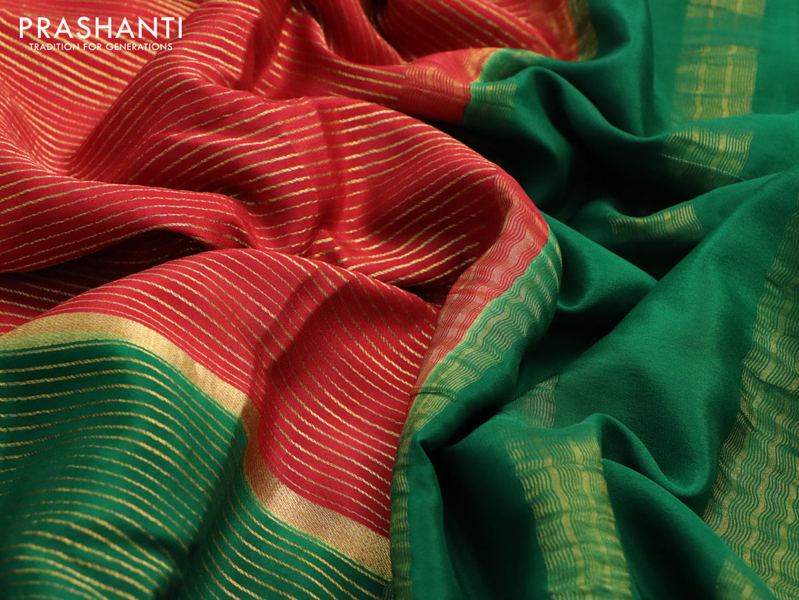 Pure mysore silk saree maroon and green blue with allover zari stripe pattern and zari woven border