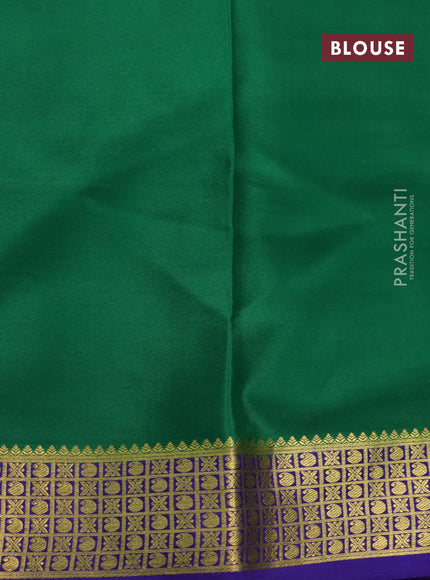 Pure mysore silk saree maroon and green blue with allover zari stripe pattern and zari woven border