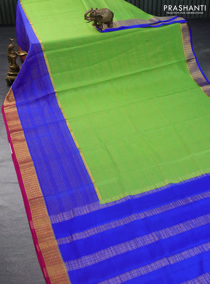 Pure mysore silk saree light green and royal blue pink with allover zari stripe pattern and zari woven border