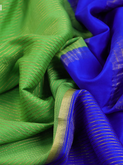 Pure mysore silk saree light green and royal blue pink with allover zari stripe pattern and zari woven border