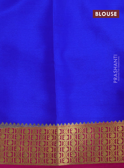 Pure mysore silk saree light green and royal blue pink with allover zari stripe pattern and zari woven border