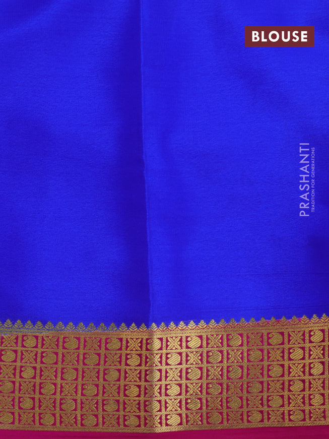 Pure mysore silk saree light green and royal blue pink with allover zari stripe pattern and zari woven border