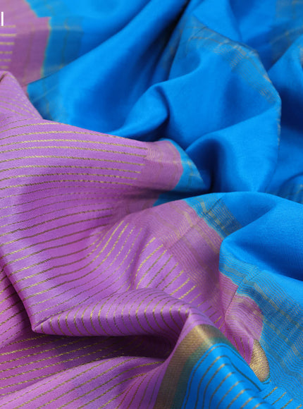 Pure mysore silk saree lavender shade and blue royal blue with allover zari stripe pattern and zari woven border