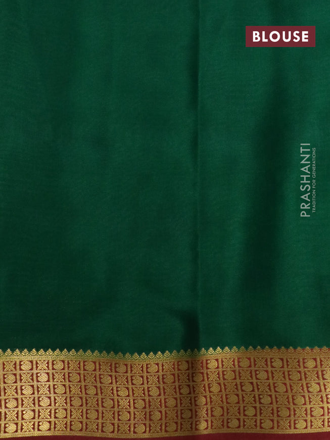 Pure mysore silk saree light blue and dark green maroon with allover zari stripe pattern and zari woven border