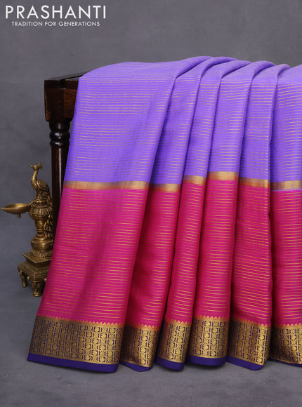 Pure mysore silk saree lavender shade and dark pink violet with allover zari stripe pattern and zari woven border