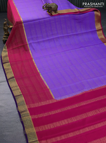 Pure mysore silk saree lavender shade and dark pink violet with allover zari stripe pattern and zari woven border