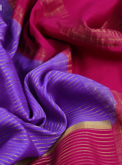 Pure mysore silk saree lavender shade and dark pink violet with allover zari stripe pattern and zari woven border