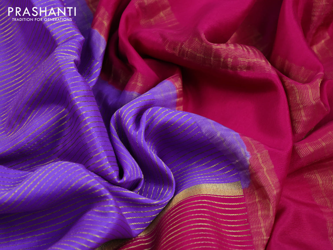 Pure mysore silk saree lavender shade and dark pink violet with allover zari stripe pattern and zari woven border