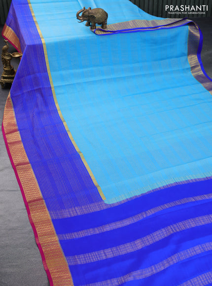 Pure mysore silk saree light blue and blue pink with allover zari stripe pattern and zari woven border