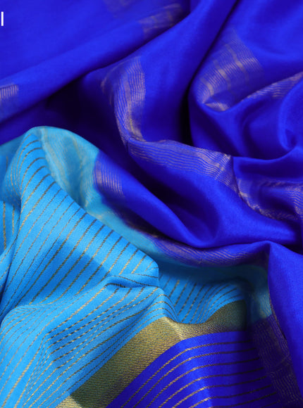 Pure mysore silk saree light blue and blue pink with allover zari stripe pattern and zari woven border